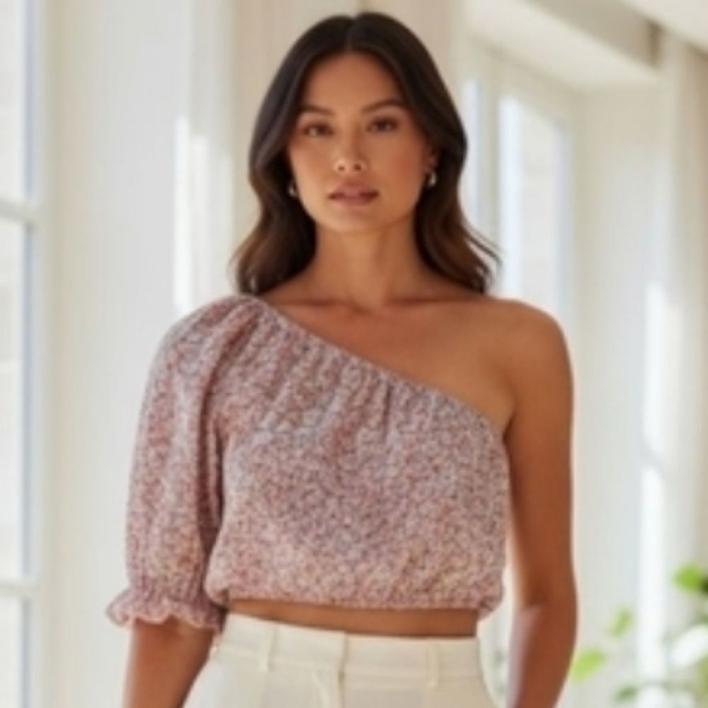 NEW- Banana Republic Pink Floral One-Shoulder Blouse